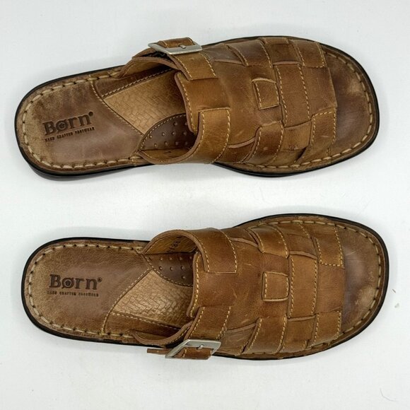 Born Tempo Brazilia Tan Leather Slip On Sandals Size 7 M With Box - Picture 7 of 9